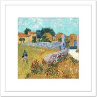 Artery8 Van Gogh Farmhouse Provence 1888 Painting 8X8 Inch Square Wooden Framed Wall Art Print Picture with Mount in White