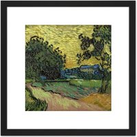 Artery8 Van Gogh Landscape At Twilight Painting 8X8 Inch Square Wooden Framed Wall Art Print Picture with Mount in Black