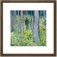 Artery8 Van Gogh Undergrowth Two Figures Painting 8X8 Inch Square Wooden Framed Wall Art Print Picture with Mount in Brown