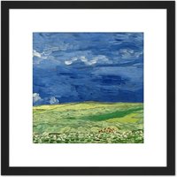 Artery8 Van Gogh Wheatfield Under Thunderclouds Painting 8X8 Inch Square Wooden Framed Wall Art Print Picture with Mount in Black