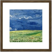 Artery8 Van Gogh Wheatfield Under Thunderclouds Painting 8X8 Inch Square Wooden Framed Wall Art Print Picture with Mount in Brown