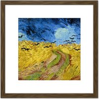 Artery8 Van Gogh Wheatfield With Crows Painting 8X8 Inch Square Wooden Framed Wall Art Print Picture with Mount in Brown