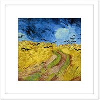 Artery8 Van Gogh Wheatfield With Crows Painting 8X8 Inch Square Wooden Framed Wall Art Print Picture with Mount in White