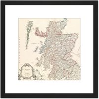 Artery8 Vaugondy 1751 French Map Scotland Shires Counties 8X8 Inch Square Wooden Framed Wall Art Print Picture with Mount in Black