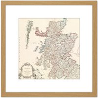 Artery8 Vaugondy 1751 French Map Scotland Shires Counties 8X8 Inch Square Wooden Framed Wall Art Print Picture with Mount in Light Oak