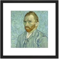 Artery8 Vincent Van Gogh Self Portrait Painting 8X8 Inch Square Wooden Framed Wall Art Print Picture with Mount in Black