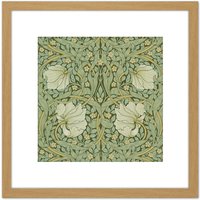 Artery8 William Morris Pimpernel Arts Craft Pattern Design 8X8 Inch Square Wooden Framed Wall Art Print Picture with Mount in Light Oak