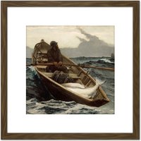 Artery8 Winslow Homer Fog Warning Painting 8X8 Inch Square Wooden Framed Wall Art Print Picture with Mount in Brown