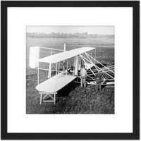 Artery8 Wright Brothers Biplane Machine Old Photo 8X8 Inch Square Wooden Framed Wall Art Print Picture with Mount in Black