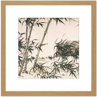 Artery8 Xia Chang Bamboo Spring Rain Screen Painting 8X8 Inch Square Wooden Framed Wall Art Print Picture with Mount in Light Oak