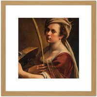 Artery8 Artemisia Gentileschi Self Portrait 8X8 Inch Square Wooden Framed Wall Art Print Picture with Mount in Light Oak