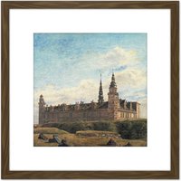 Artery8 Hansen Kronborg Castle Denmark Landscape Painting 8X8 Inch Square Wooden Framed Wall Art Print Picture with Mount in Brown