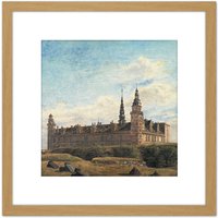 Artery8 Hansen Kronborg Castle Denmark Landscape Painting 8X8 Inch Square Wooden Framed Wall Art Print Picture with Mount in Light Oak
