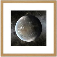Artery8 Space NASA Planet Kepler-62f Concept Illustration 8X8 Inch Square Wooden Framed Wall Art Print Picture with Mount in Light Oak