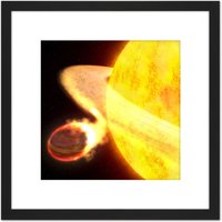 Artery8 Space NASA Planet WASP-12b Being Eaten By Star Concept 8X8 Inch Square Wooden Framed Wall Art Print Picture with Mount in Black