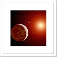 Artery8 Space NASA Planets Around Red Star Concept Illustration 8X8 Inch Square Wooden Framed Wall Art Print Picture with Mount in White