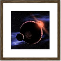Artery8 Space NASA Red Dwarf Planet Concept Illustration 8X8 Inch Square Wooden Framed Wall Art Print Picture with Mount in Brown