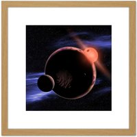 Artery8 Space NASA Red Dwarf Planet Concept Illustration 8X8 Inch Square Wooden Framed Wall Art Print Picture with Mount in Light Oak