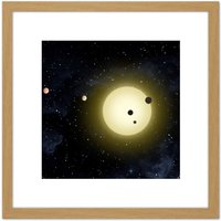 Artery8 Space NASA Star Kepler11 Planet System Illustration 8X8 Inch Square Wooden Framed Wall Art Print Picture with Mount in Light Oak