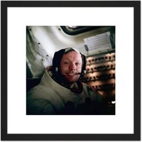 Artery8 Aldrin NASA Astronaut Neil Armstrong Apollo 11 Flight Photo 8X8 Inch Square Wooden Framed Wall Art Print Picture with Mount in Black