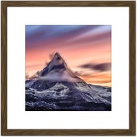 Artery8 Ferrara Matterhorn Sunset Mountain Alps Photo 8X8 Inch Square Wooden Framed Wall Art Print Picture with Mount in Brown