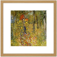 Artery8 Gustav Klimt Wayside Shrine Crucifix Farm Garden 8X8 Inch Square Wooden Framed Wall Art Print Picture with Mount in Light Oak