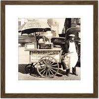 Artery8 Hot Dog Stand West Street Manhattan Old Photo 8X8 Inch Square Wooden Framed Wall Art Print Picture with Mount in Brown