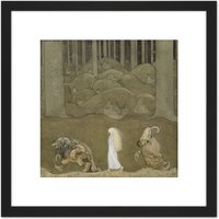Artery8 John Bauer Princess Trolls Book Illustration 8X8 Inch Square Wooden Framed Wall Art Print Picture with Mount in Black