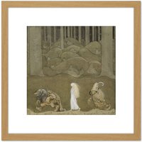 Artery8 John Bauer Princess Trolls Book Illustration 8X8 Inch Square Wooden Framed Wall Art Print Picture with Mount in Light Oak
