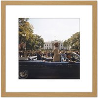 Artery8 Parade JFK Kennedy Emperor Haile Selassie Photo 8X8 Inch Square Wooden Framed Wall Art Print Picture with Mount in Light Oak