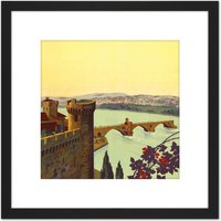 Artery8 Pont Saint Benezet Avignon Rhone Bridge 8X8 Inch Square Wooden Framed Wall Art Print Picture with Mount in Black