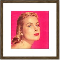 Artery8 Portrait Actress Princess Grace Kelly Photo 8X8 Inch Square Wooden Framed Wall Art Print Picture with Mount in Brown