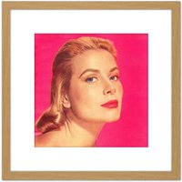 Artery8 Portrait Actress Princess Grace Kelly Photo 8X8 Inch Square Wooden Framed Wall Art Print Picture with Mount in Light Oak