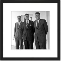 Artery8 Portrait President JFK Brothers John Robert Ted Kennedy Photo 8X8 Inch Square Wooden Framed Wall Art Print Picture with Mount in Black