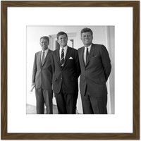 Artery8 Portrait President JFK Brothers John Robert Ted Kennedy Photo 8X8 Inch Square Wooden Framed Wall Art Print Picture with Mount in Brown
