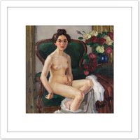 Artery8 Putz Nude Female On The Sofa Expressionist Painting 8X8 Inch Square Wooden Framed Wall Art Print Picture with Mount in White