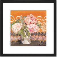 Artery8 Rennie Mackintosh Peonies Flowers Vase Painting 8X8 Inch Square Wooden Framed Wall Art Print Picture with Mount in Black
