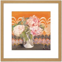 Artery8 Rennie Mackintosh Peonies Flowers Vase Painting 8X8 Inch Square Wooden Framed Wall Art Print Picture with Mount in Light Oak