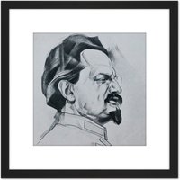 Artery8 Annenkov Portrait Bolshevik Leon Trotsky USSR Drawing 8X8 Inch Square Wooden Framed Wall Art Print Picture with Mount in Black