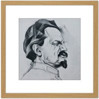 Artery8 Annenkov Portrait Bolshevik Leon Trotsky USSR Drawing 8X8 Inch Square Wooden Framed Wall Art Print Picture with Mount in Light Oak