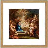 Artery8 Conca Adoration Shepherds Biblical Nativity Painting 8X8 Inch Square Wooden Framed Wall Art Print Picture with Mount in Light Oak