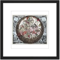 Artery8 Map Keller 1708 Hemisphere Star Constellations World 8X8 Inch Square Wooden Framed Wall Art Print Picture with Mount in Black