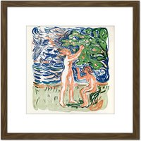 Artery8 Munch Norwegian Exhibition Charlottenborg Advert 8X8 Inch Square Wooden Framed Wall Art Print Picture with Mount in Brown