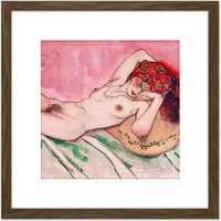 Artery8 Bakst Reclining Female Nude Book Illustration 8X8 Inch Square Wooden Framed Wall Art Print Picture with Mount in Brown