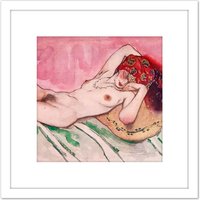 Artery8 Bakst Reclining Female Nude Book Illustration 8X8 Inch Square Wooden Framed Wall Art Print Picture with Mount in White