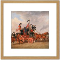 Artery8 Pollard Last Mail Coaches Newcastle Tyne Painting 8X8 Inch Square Wooden Framed Wall Art Print Picture with Mount in Light Oak