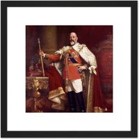 Artery8 Fildes Portrait British King Edward VII Painting 8X8 Inch Square Wooden Framed Wall Art Print Picture with Mount in Black