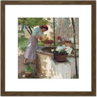 Artery8 La Thangue Winter Liguria Painting 8X8 Inch Square Wooden Framed Wall Art Print Picture with Mount in Brown