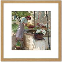 Artery8 La Thangue Winter Liguria Painting 8X8 Inch Square Wooden Framed Wall Art Print Picture with Mount in Light Oak