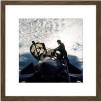Artery8 Military France Fighter Pilot Dassault Rafale Aircraft Photo 8X8 Inch Square Wooden Framed Wall Art Print Picture with Mount in Brown